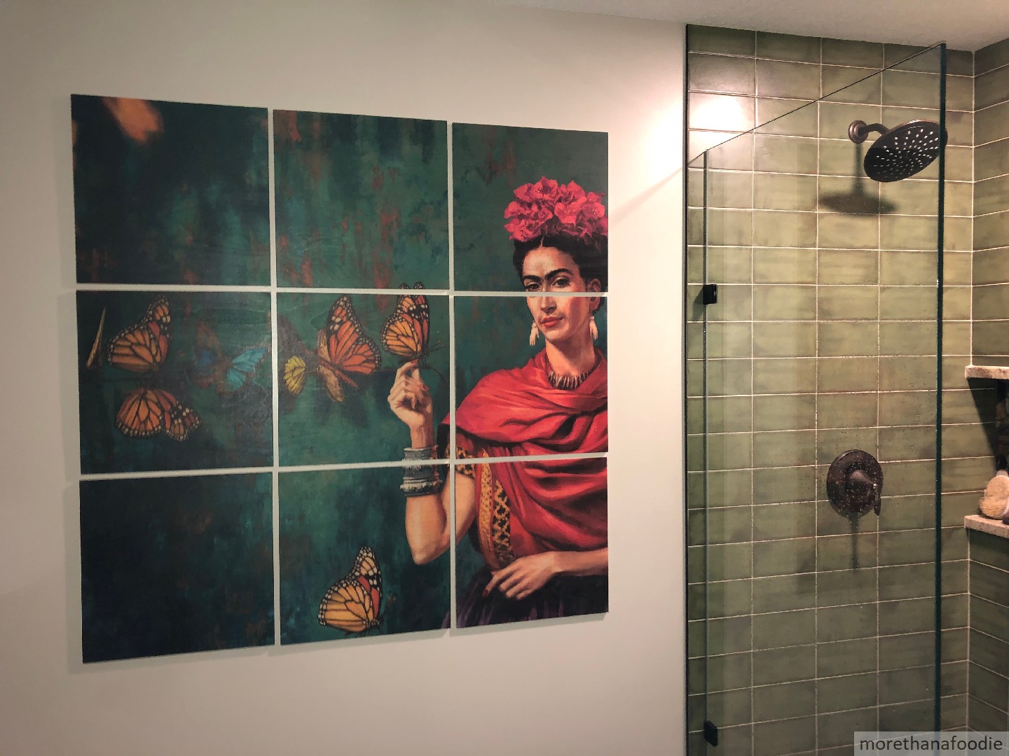 green walk in shower frida kahlo remodeled bathroom